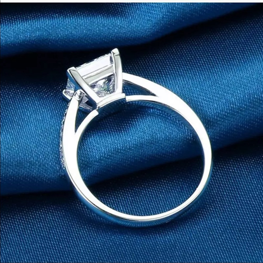 14K' White Princess Square Diamond Engagement Ring - Picture 3 of 6